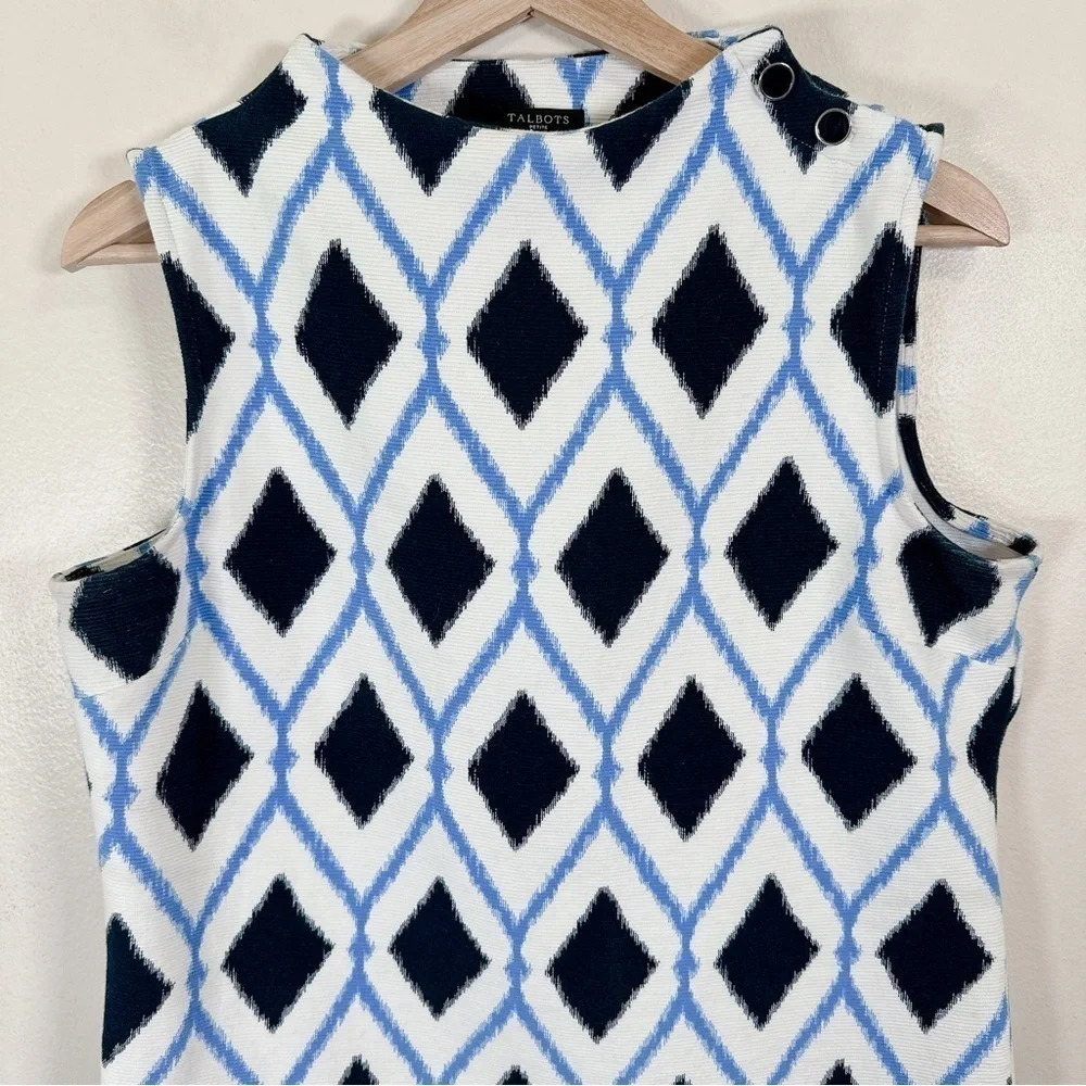 Talbots High Neck Button Shoulder Shell Diamond Print - Picture 6 of 16